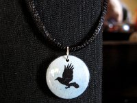 One Crow Sorrow Pendant Pysanky Eggshell Jewelry by So Jeo : pysanky pysanka ukrainian easter egg batik art eggshell jewelry pendants earrings drop dangle etched flowers gift women accessories accessory pendant necklace bail crystal finding sterling silver filled sojeo flowers celtic purple white red pink brown green purple orange cream burgundy magenta teal turqoise crows crow blue black so jeo art handmade